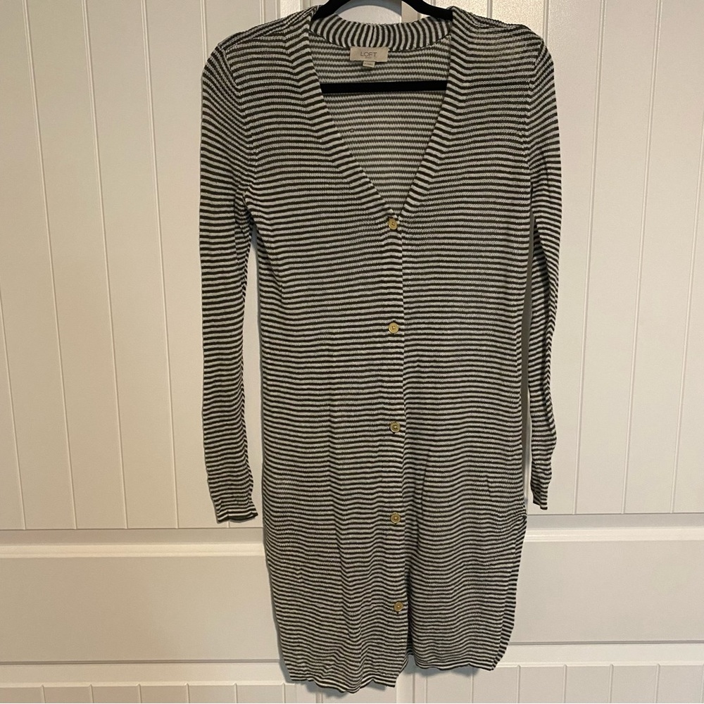 LOFT Ann Taylor Green White Button Down Top Dress size Small